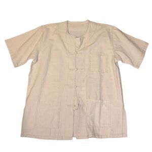Vintage Handmade Men’s Sz XL Asian Short Sleeve Linen Shirt Jacket Thin Tai Chi